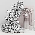 PartyWoo Metallic Silver Balloons, 110 pcs 22 Inch Star Balloons and Silver Balloons Different Sizes Pack of 18 Inch 12 Inch 10 Inch 5 Inch for Balloon Garland, Birthday Decorations, Party Decorations