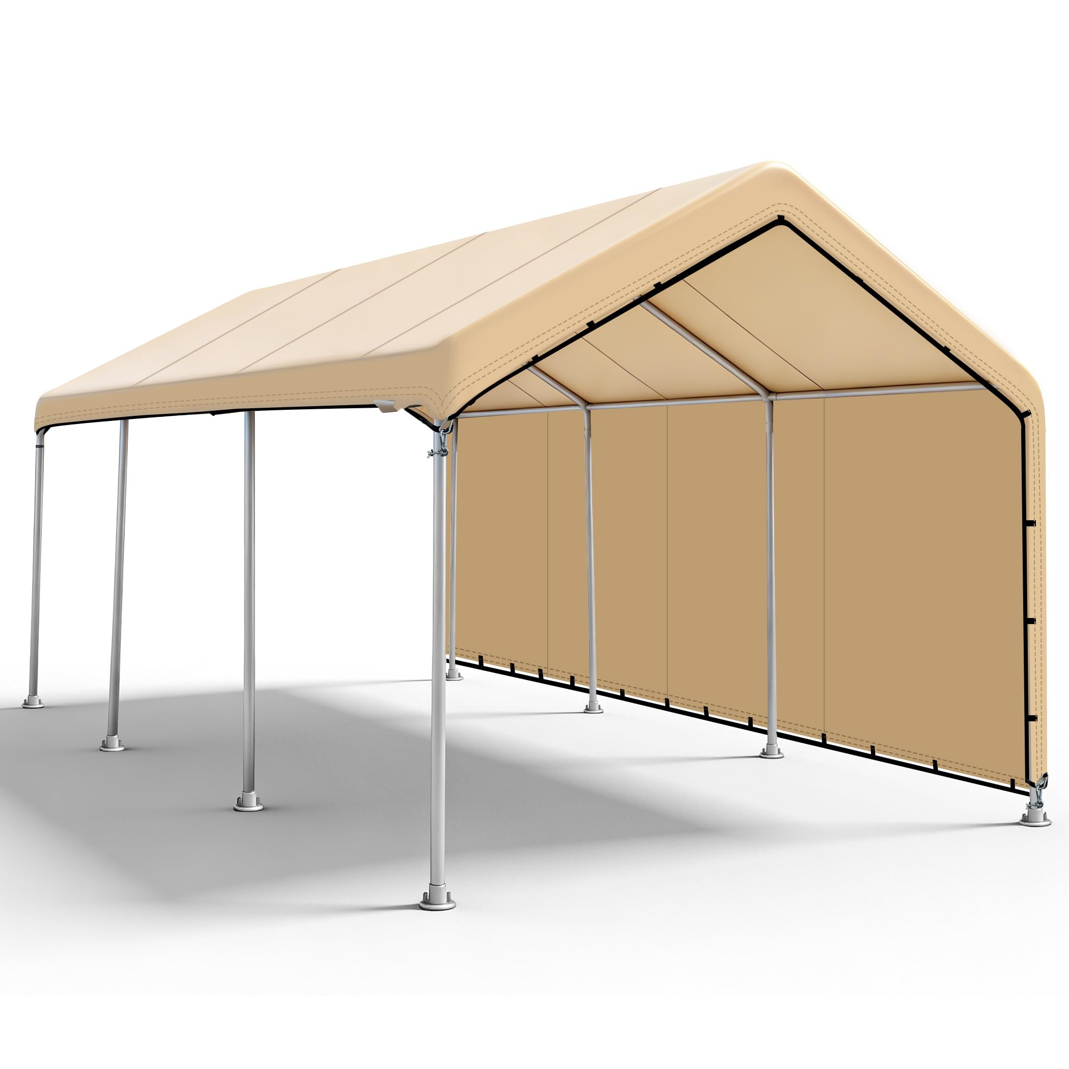 Photo 1 of SIHAIAN 10 x 20 Ft Carport Replacement Canopy Cover with Sidewall, Easy to Set up Carport Canopy, 500D Heavy-Duty Garage Top Tent Shelter Tarp Waterproof and UV Protected (Only Canopy Cover) Beige