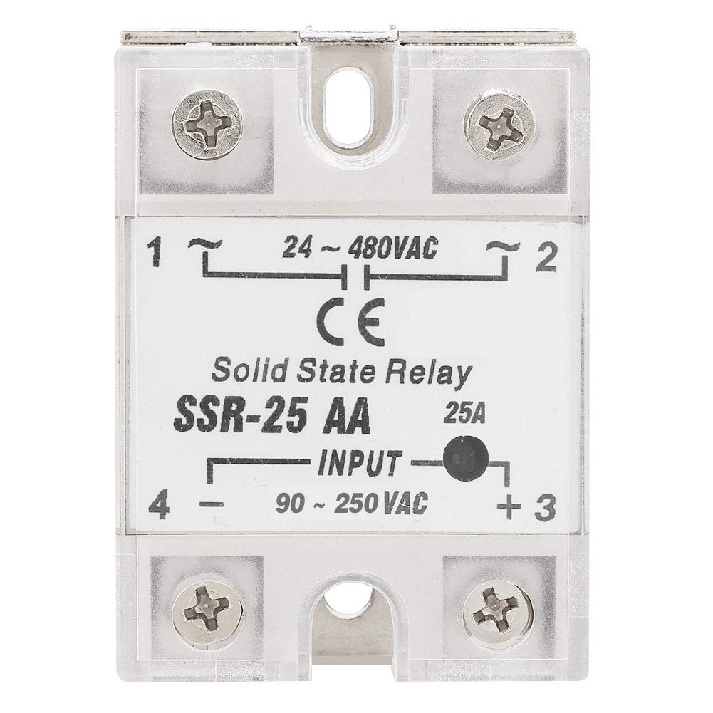 Tyenaza Solid State Relay Module, Solid State Relay 240V SSR-25 AA 25A Input 90-250V AC Output 24-480V High Reliability Electromagnetic Compatibility