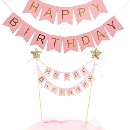 LAOZHOU Happy Birthday Cake Topper Bunting Banner Garland Wimpel Fahnen Party Kuchen Dekoration für Kinder Mädchen Jungen Lie