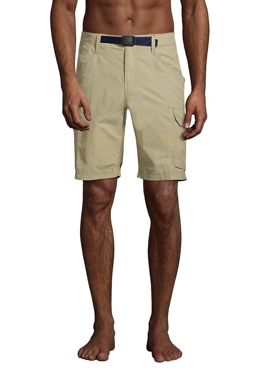 Buy Lands' End Mens Quick Dry 9H Inch Cargo Short No Liner Tan Pebble