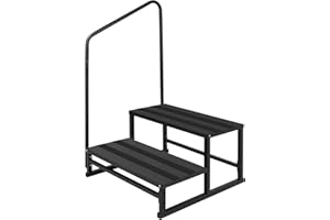 RV Steps with Handrail for Both Sides, 2 Step Stool with Handle for Elderly w/Wide Platform & Anti-Slip Mats, Portable Stairs