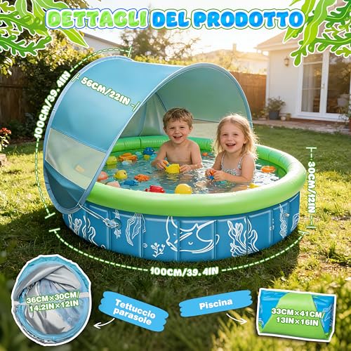 Cheffery Pop-Up 4-in-1 Children's Pool, Beach Tent with Water Sprays, Newborn Beach Pool with Anti-UV SPF 50+, Portable Tent for Garden, Beach and Picnic (100 x 30 cm)