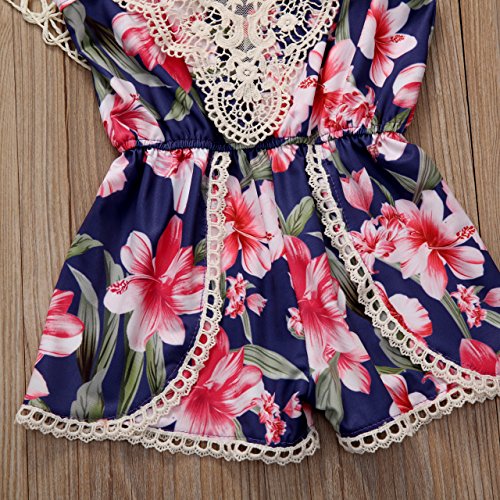 Canis Newborn Baby Girls Floral Ruffle Lace Sling Short Romper Sleeveless Bodysuit (18-24M, Dark Blue)