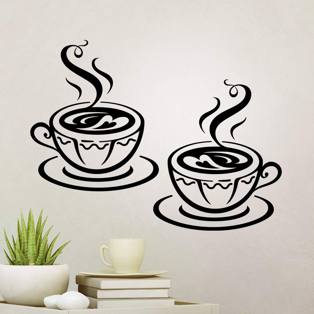 2 Cups wall sticker kitchen wall art decor vinyl decal tile decoration coffee poster home office removable quote transfer stencils accessories wallstickers diy sweet print saying heart window graphics