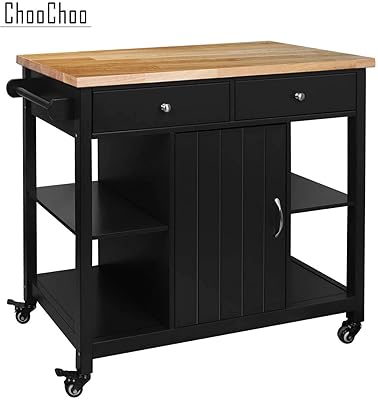 ChooChoo Kitchen Island on Wheels with Wood Top and Storage