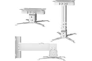 VISULAPEX Projector Mount, Universal Projector Ceiling/Wall Mount Black with Extendable Arms, Adjustable Height, Projector Holder/Bracket/Hanger Low Profile (White)