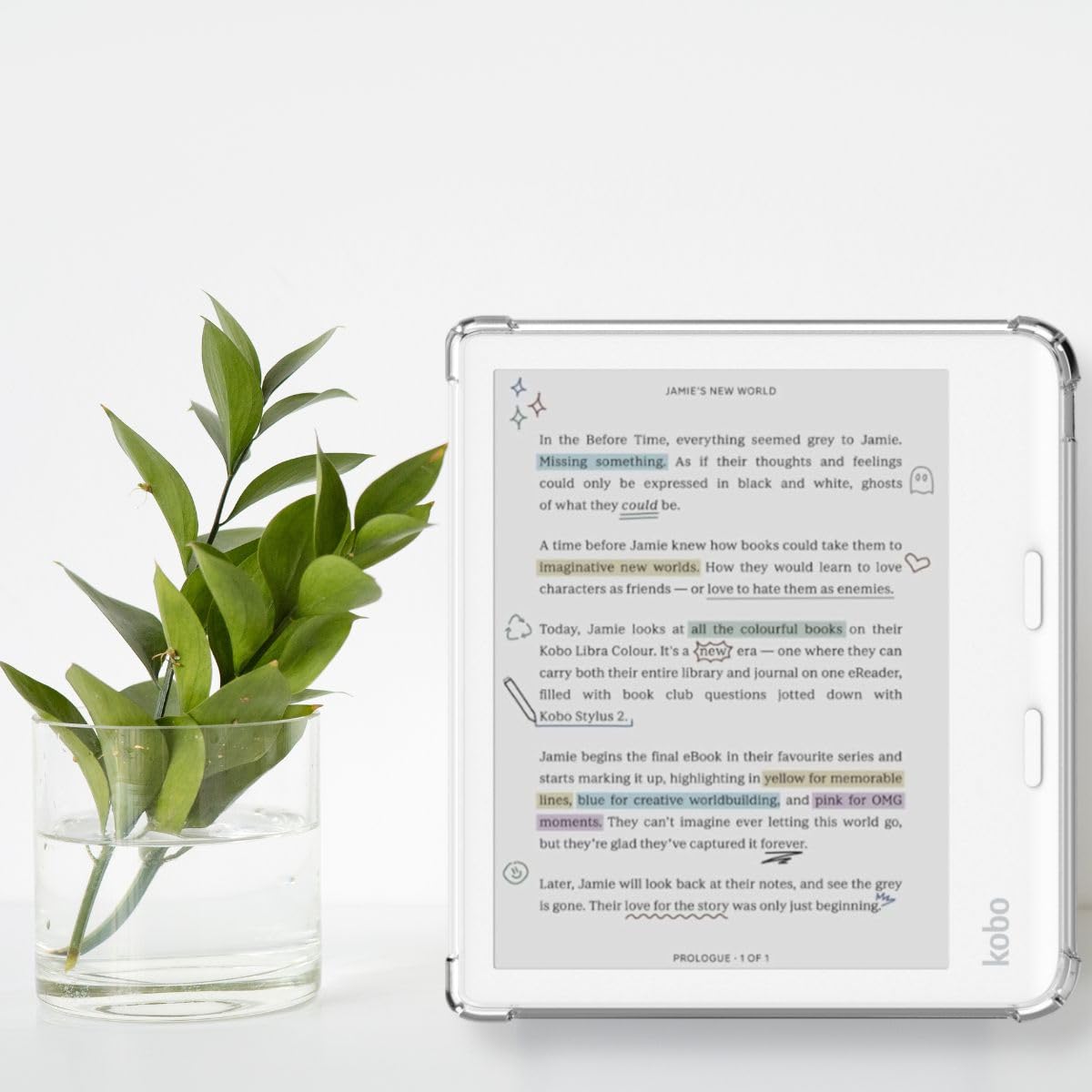 Clear Case for Kobo Libra Colour and Screen Protector, Libra Color Ereader Case E-Reader 7 Inch Reinforced Corners Skin TPU Sleeve 2024 Matte Screen Protection