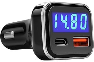 Jebsens USB C Car Charger Adapter with Voltage Display, 30W Cigarette Lighter Type C Fast Charge Power Delivery & Quick Charge 3.0 (PD & QC), Volt Meter Battery Monitor, Compatible with iPhone Galaxy