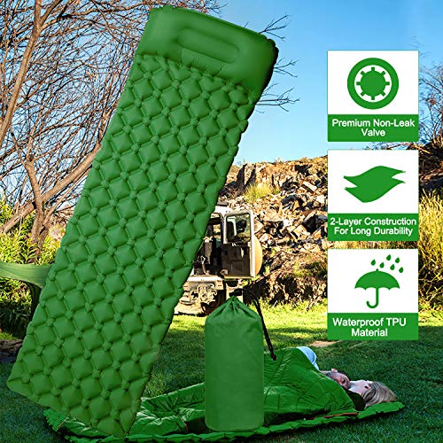 EVOLAND Ultralight Sleeping Pad for Camping, Inflatable Lightweight Compact Camping Sleeping Air Pads with Pillow for Backpacking, Hiking