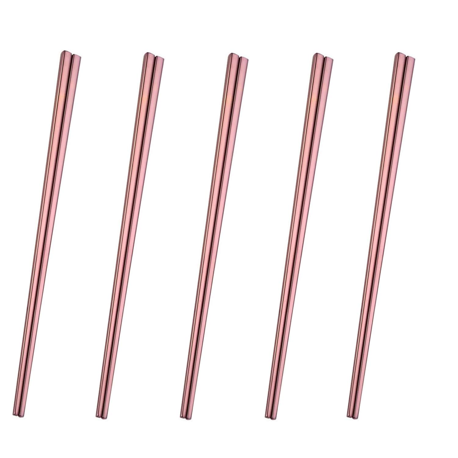 Dtdepth 304 Stainless Steel Chopsticks - 5 Pairs Rose Gold Reusable Dishwasher Safe Metal Chopsticks - Square Lightweight Chop Sticks - Easy to Use and Clean (No Color Fading)