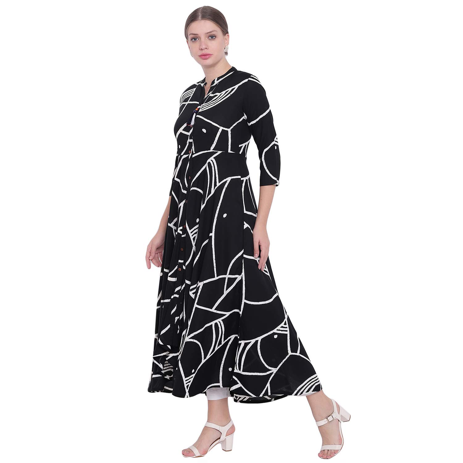 pinky pari abstract print long rayon flared kurta