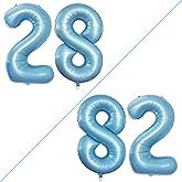 GOER Number 28 Balloons for 28th Birthday Party Decorations,42 Inch Jumbo Foil Helium 82 Balloons for 82nd Birthday Party Decoration (Light Blue)