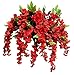 Artificial Wisteria Long Hanging Bush Flowers - 15 Stems For Home, Wedding, Restaurant and Office Decoration Arrangement, Red