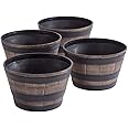 Fox Valley Traders Wood-Look Barrel Planters, Lightweight Durable Plastic, Outdoor Décor, Rustic – Measures 8” High x 13” Diameter