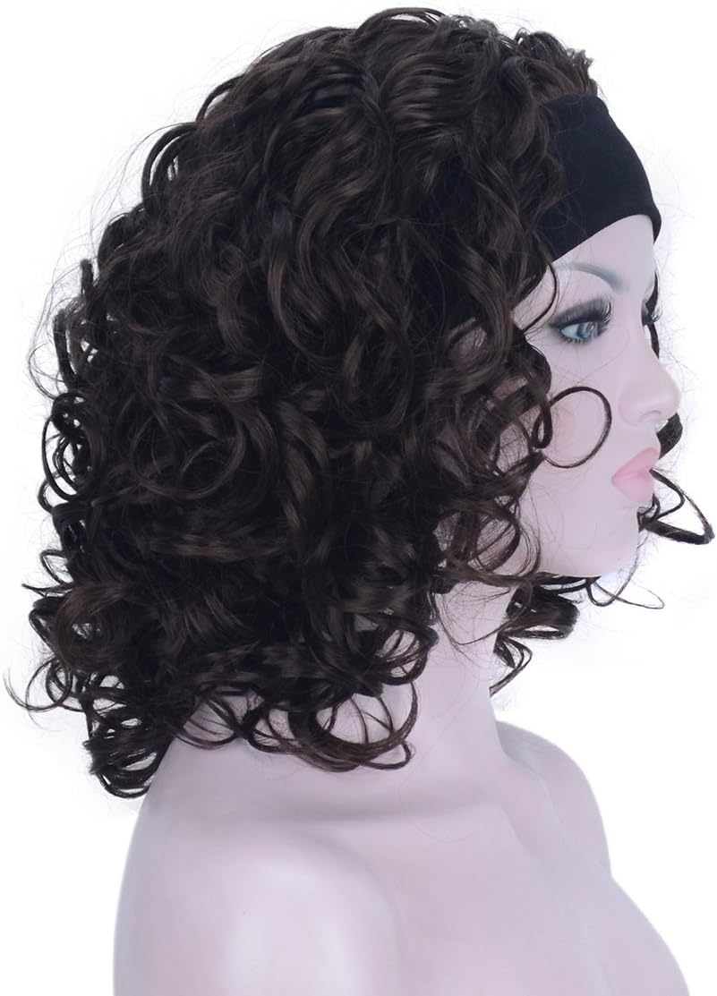 Lydell 12 inch Medium Super Curly Wigs Chestnut Brown Synthetic Headband Wigs (Chestnut Brown), #6, 12 Inch (Pack of 1) - Image 3