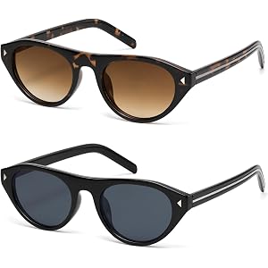 YUNKRK Retro Oval Cat Eye Sunglasses Womens Sun Glasses UV Protection | Vintage Trendy Sunnies for Women Men Fashion Shades