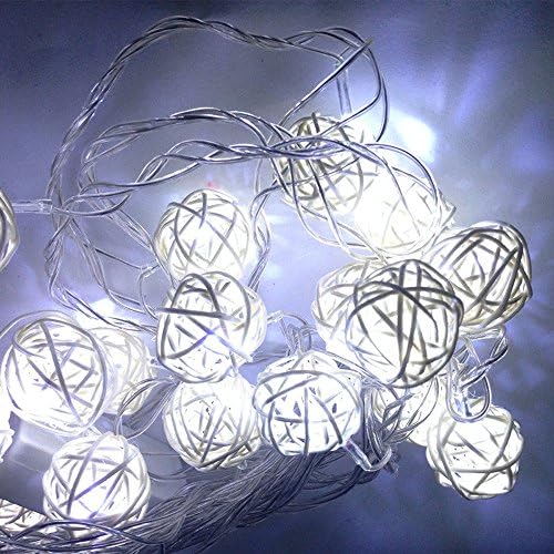 AOTOSOLO 13.8ft/4m 40LED Wooden Rattan Ball String Light, Battery Powered Globe Fairy Lantern Lights for Christmas/Outdoor/Camping/Garden/Yard/Patio/Party/Wedding/Home?Decoration(White)