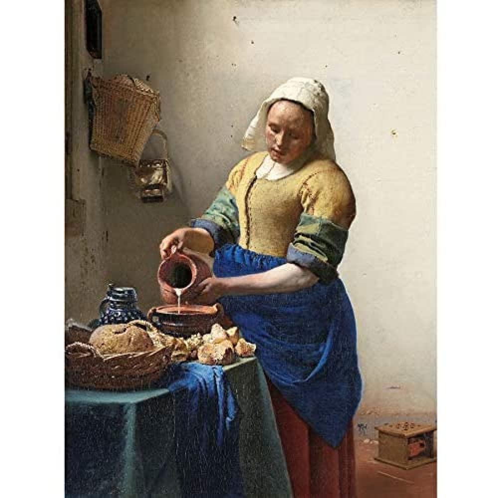 Artery8 Vermeer The Milkmaid Woman Kitchen Painting Art Print Canvas Premium Wall Decor Poster Mural