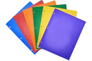 ZMCINER 6 Pack Plastic Folders with Pockets 3 Hole Punched Heavy Duty 3 Hole Punch Pocket Folders for 3 Ring Binder, 3 Hole Punched Folders with Pockets, for Students, Teachers, and Office Staff