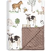 BOPRIO Baby Blankets for Boys Girls, Soft Lightweight Nursery Minky Blankets with Double Layer Dotted Backing for Infant Toddler Nursery Crib with Cute Farm Animals Design 30 x 40 Inch