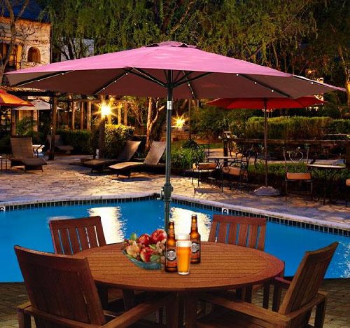 Outsunny Outdoor Patio Umbrella With Tilt And Solar Powered Led Lights 9 Feet Wine Red Buy Online In Aruba At Desertcart