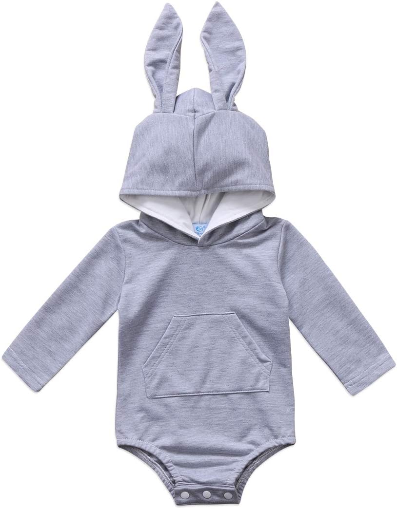 Newborn Infant Baby Girls Boys Easter Romper Long Sleeve Bunny Bodysuit Hooded Tops Outfit Clothes