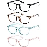 HAPJOYS Reading Glasses Women Blue Light Blocking Lightweight Computer Readers +0.75 Square Cheaters Reading Glasses 4 Pack Anti Glare Reduce Eyestrain Protect Eyes