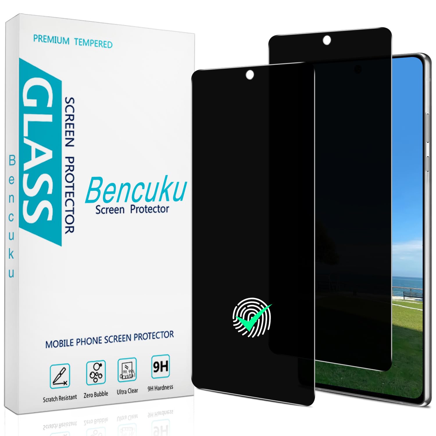 Photo 1 of Bencuku (2 Pack) Privacy Screen Protector Designed for Samsung Galaxy Note 20 Anti-Spy Tempered Glass, Support Fingerprint Unlock, Anti Scratch, Bubble Free
