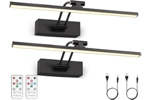 Elavika 2 Pack Picture Light Battery Operated for Wall, 12" Wireless Art Light with Remote, Rechargeable LED Lighting, Dimmable, Timer for Gallery Display Frame Painting, Black