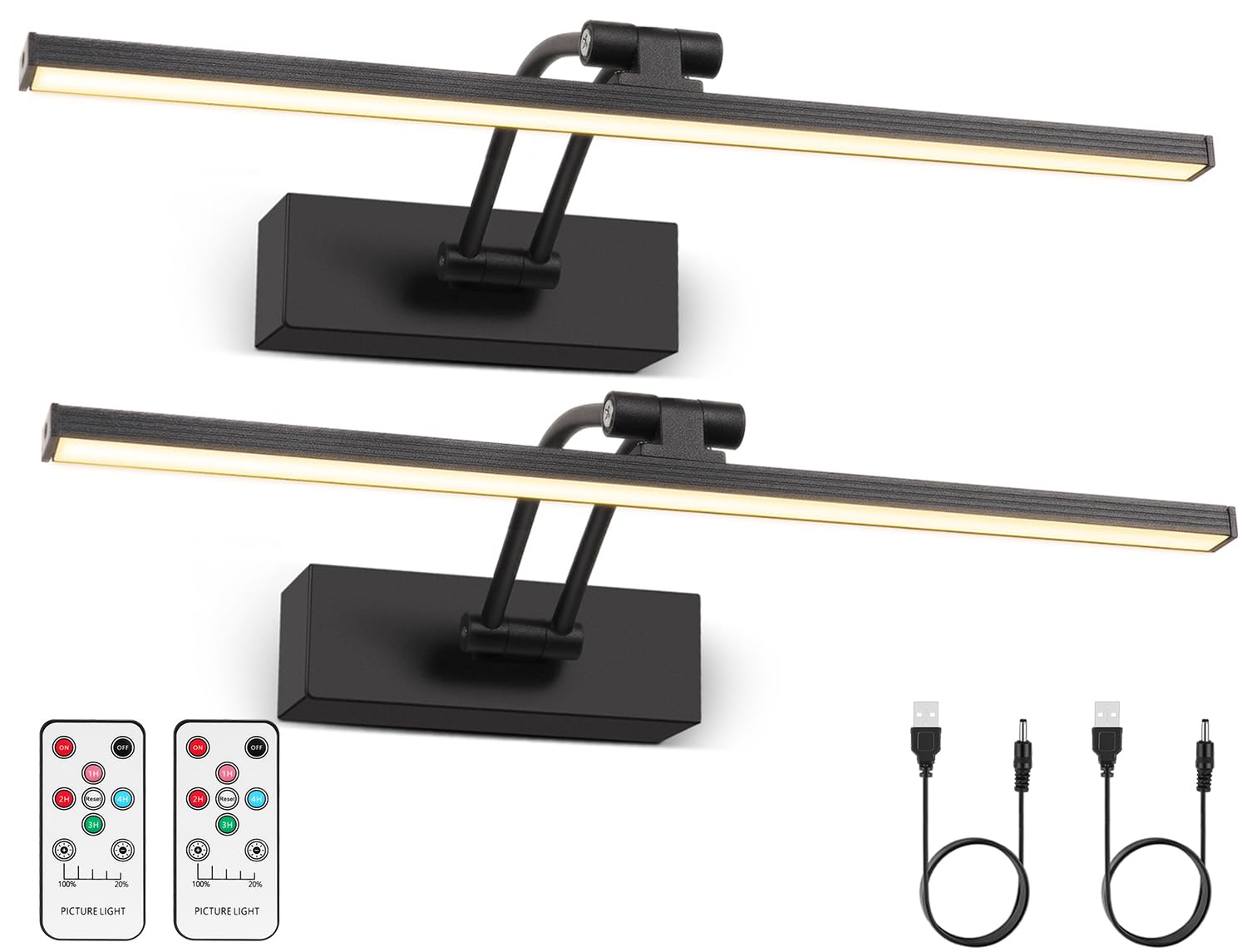 Photo 1 of Elavika 2 Pack Picture Light Battery Operated for Wall, 12" Wireless Art Light with Remote, Rechargeable LED Lighting, Dimmable, Timer for Gallery Display Frame Painting, Black