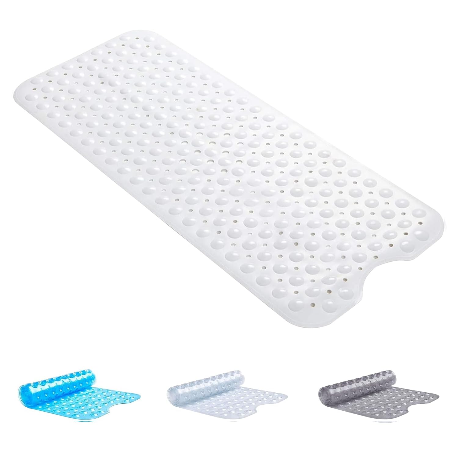 BedLooms Shower Mat Non Slip Anti Mould – White 100x40 cm Bath Mat for Bathroom & Bathtub with Strong Suction Cups Grip Bath Mats Easy Drain & Machine Washable Mat