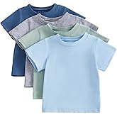 Baby Boy 4-Pack Short Sleeve Crewneck T-Shirts Top Active Tee Toddler Boys' Solid/Striped Cotton T-Shirt