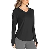 Hiverlay Long Sleeve Workout Shirts for Women V Neck UPF 50+ Athletic Shirts with Thumbhole Running Loose Active T-Shirts