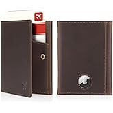 Polare Full Grain Leather Pilot Wallet Passport Holder RFID Blocking Tri-fold Travel Cover Document Organizer for Aviation Professionals (Dark Brown with AirTag Slot)