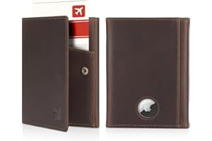 POLARE ORIGINAL Polare Full Grain Leather Pilot Wallet Passport Holder RFID Blocking Tri-fold Travel Cover Document Organizer for Aviation Professionals (Dark Brown with AirTag Slot)