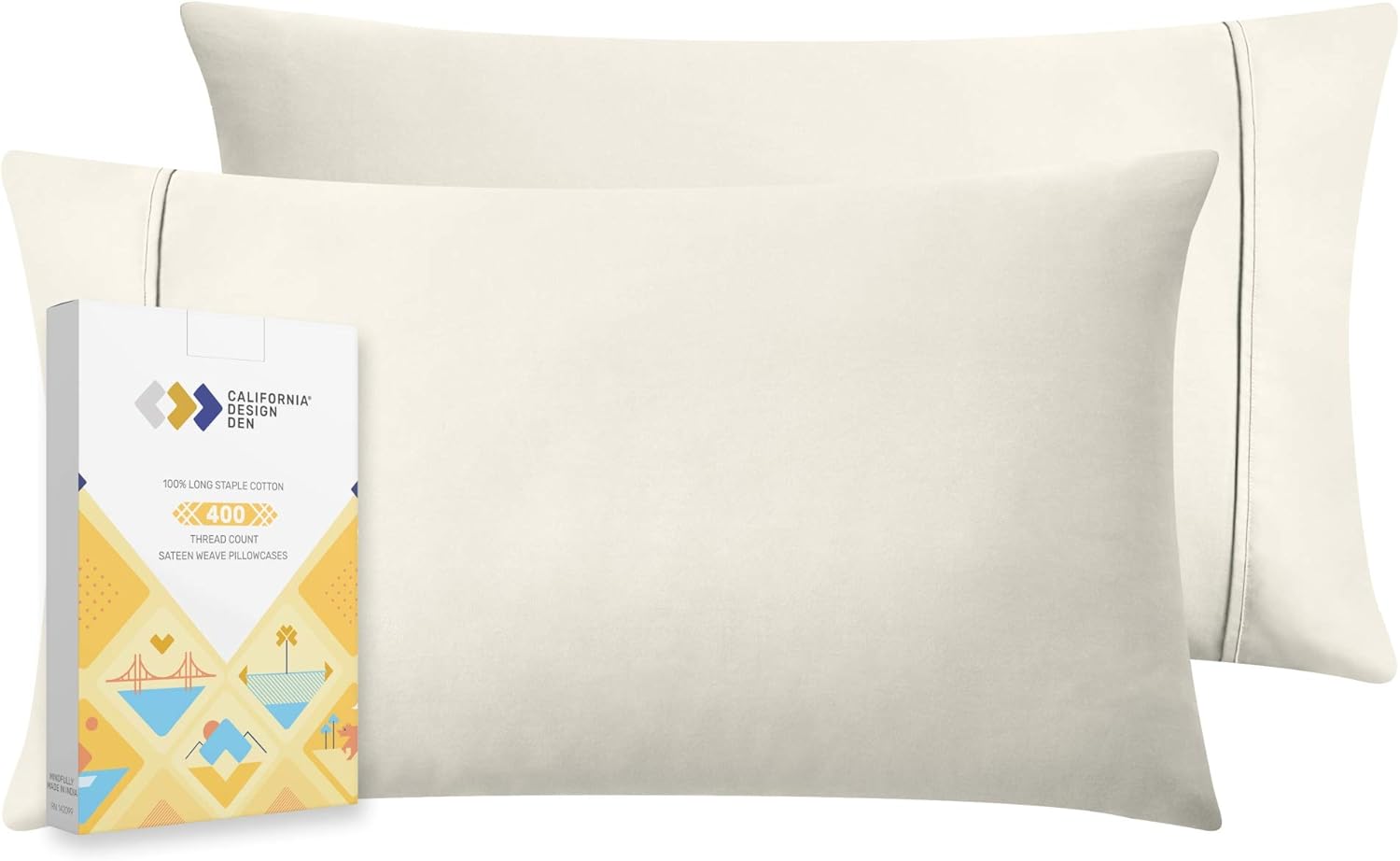 California Design Den 400 Thread Count 100 Cotton Pillow Cases, Ivory
