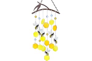 X-PREK 23" Bees Wind Chimes for Outside, Unique Stained Glass Wind Chimes Garden Decor, Windchimes Outdoors Suncatcher Gift for Women, Mom, Grandma, Unisex