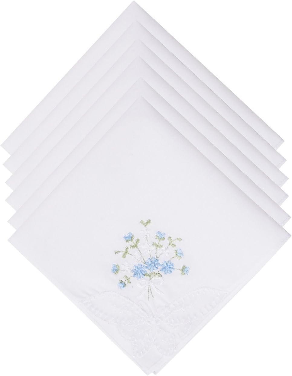 SelectedHanky Women's Cotton Handkerchiefs Flower Embroidered with Lace, Ladies Hankies