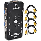 ieGeek&reg; 4 Port USB KVM Switch Box + 4 VGA USB Cables for PC Monitor/Keyboard/Mouse Control