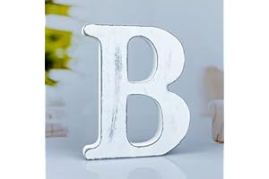 WOODOUNAI 6 Inch Rustic White Wood Letters Unfinished Wood Letters for Wall Decorative White Retro Standing Letters Sign Board Decoration for Craft Home Party Projects (B)