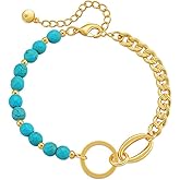 Gleamsail Turquoise Bracelet 18K Gold plated for Women - Natural Stone Stackable Beads Adjustable Spiritual Jewelry Luxury Gift