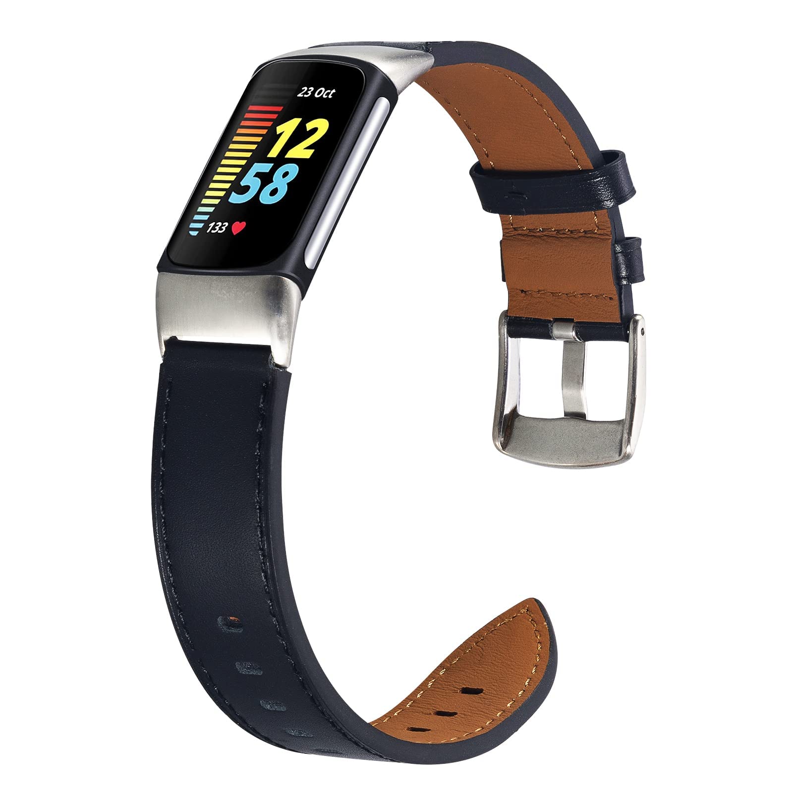 Nigaee Genuine Leather Strap Replacement Bands Compatible with Fitbit Charge 5/6, Women & Men