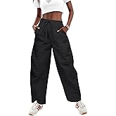 LOOKBOHO Women's Summer Cargo Pants 2026 High Waist Loose Barrel Parachute Drawstring Lightweight Hiking Raver Trousers