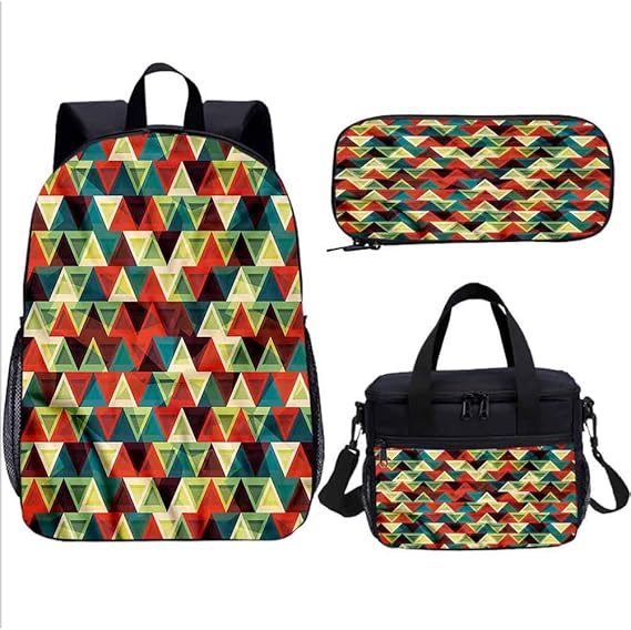 Mochila abstracta triangular con bolsa de almuerzo, estilo clásico, 3