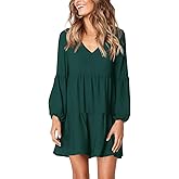Amoretu Womens Tunic Dress Long Sleeve V Neck Casual Loose Flowy Swing Shift Dresses