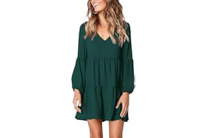 Amoretu Womens Tunic Dress Long Sleeve V Neck Casual Loose Flowy Swing Shift Dresses