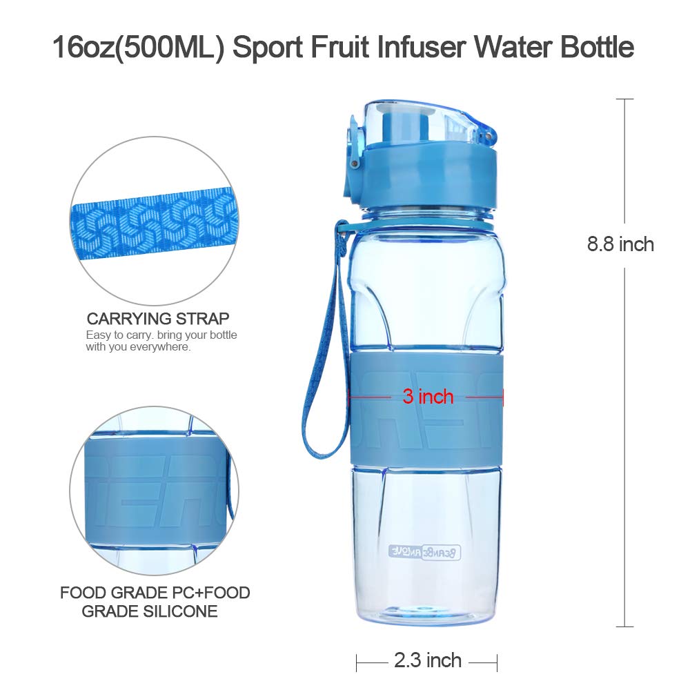 Tinsim 500ML Sport Water Bottle with Blender Ball& Filter, Flip Top Lid & One Click Open & Anti-Slip Grips,BPA Free Infuser Water Bottle for Fitness,Outdoor,Travel,Leakproof & Durable(Blue)
