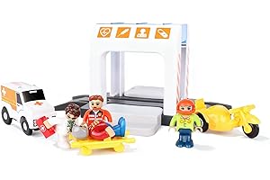 15pcs Hospital Rescue Station for Wooden Train Tracks, Ambulance Toy Train Accessory Set Compatible with Brio Train Wooden Tr