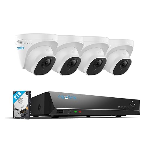 Reolink 4K 8MP HD PoE Kit de Vidéo Surveillance Extérieure, Système de Caméra de Sécurité CCTV avec 4X 8MP Caméras IP PoE et Disque Dur 2TB, Détection de Movement, Vision Nocturne RLK8-800D4